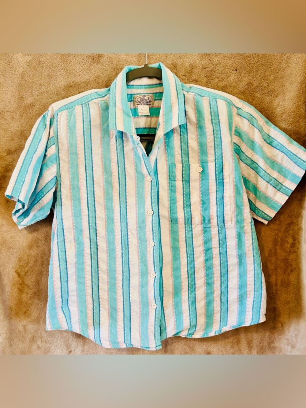 Vintage JB Collectibles Striped Button Down Shirt Pastel Cotton Coastal S